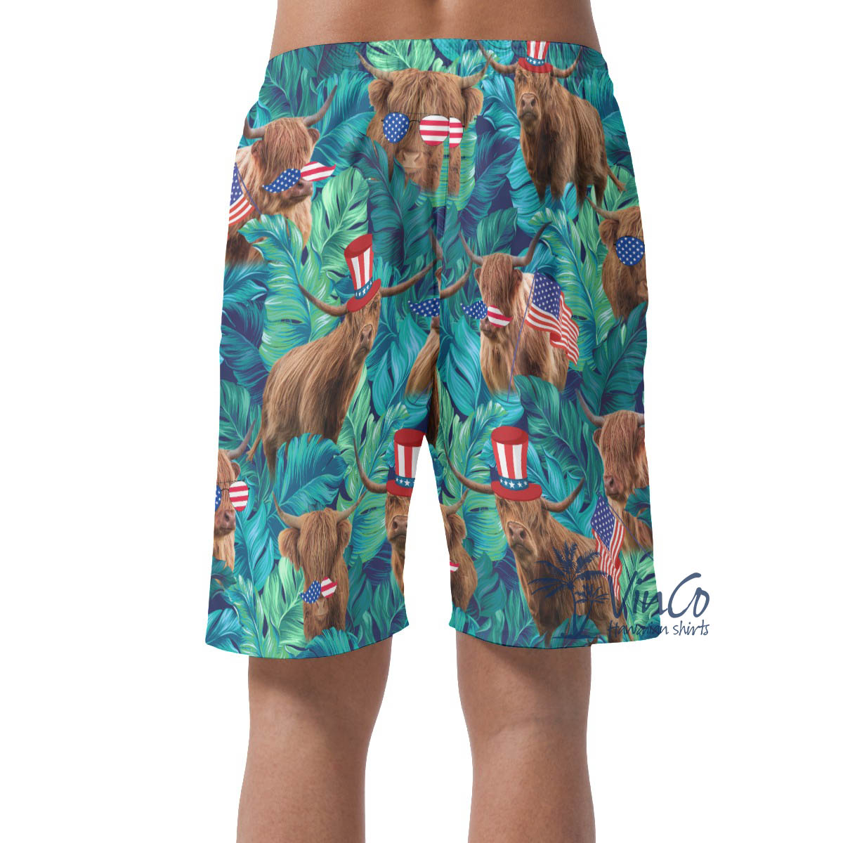 Funny Cow With American Hat Tropical Hawaiian Beach Shorts For Men