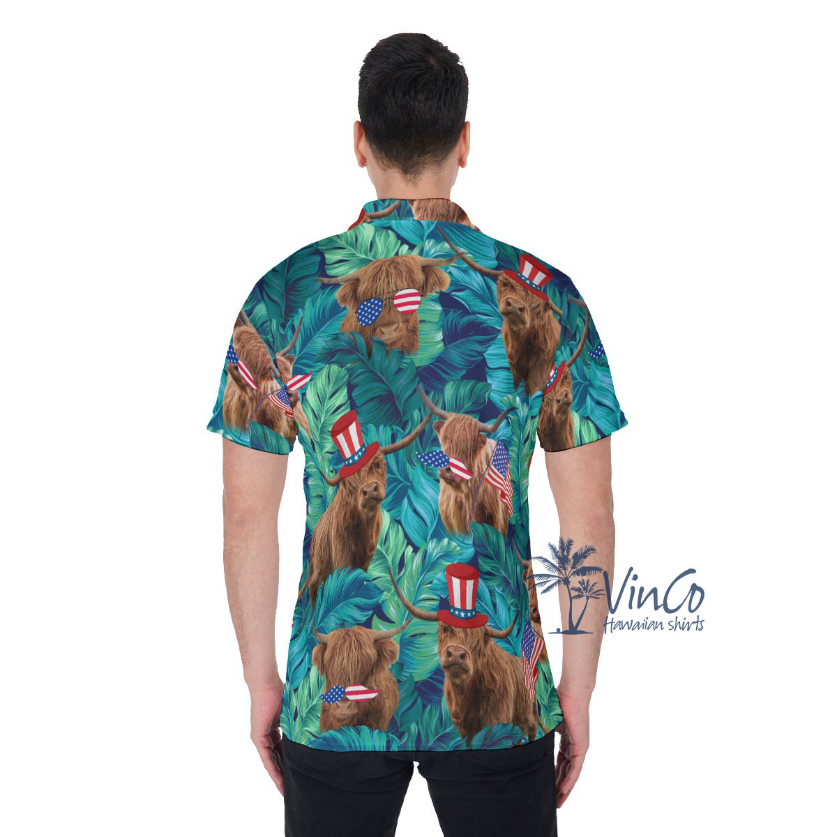 Funny 4th Of July Cow Tropical Hawaiian Golf Shirt For Men