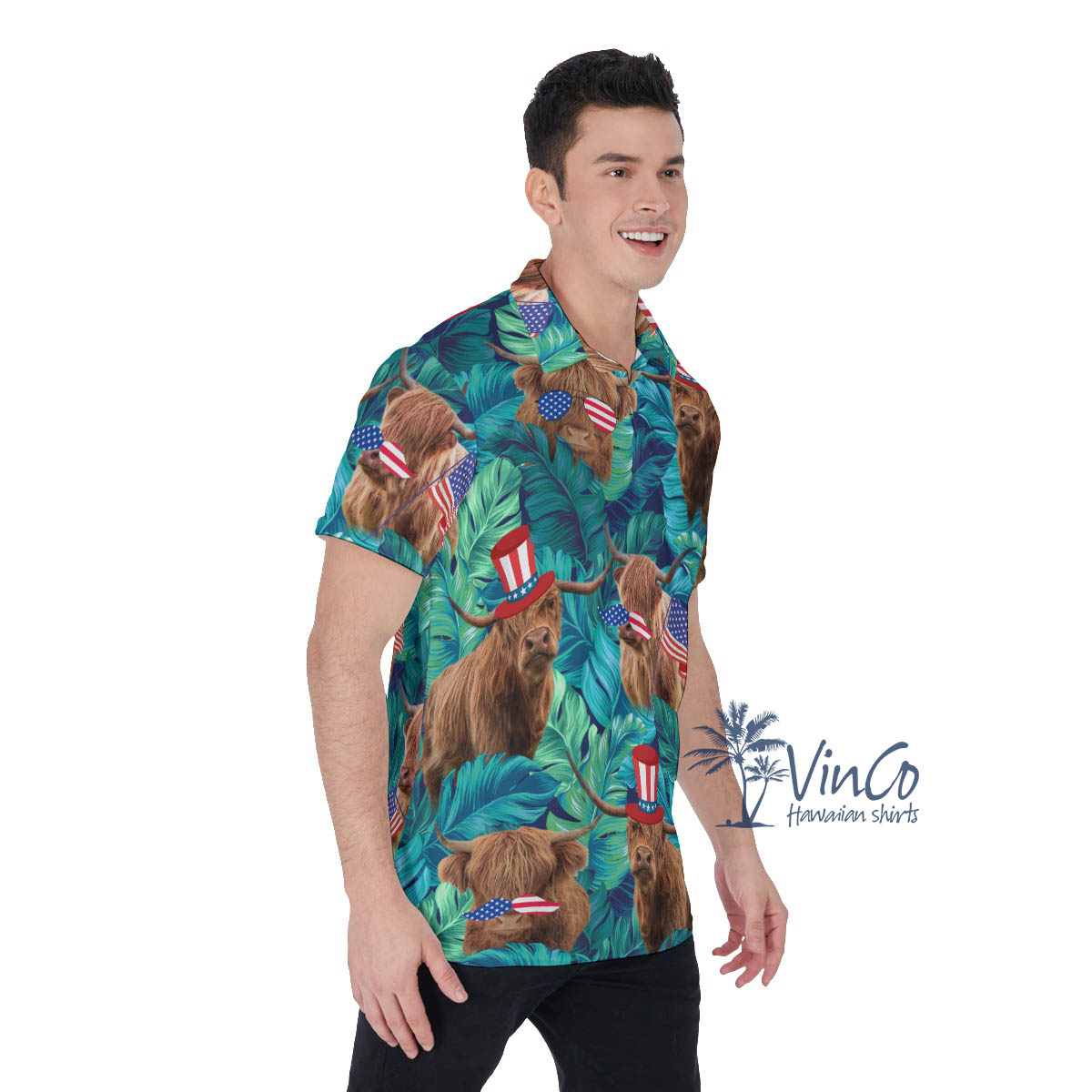 Funny 4th Of July Cow Tropical Hawaiian Golf Shirt For Men