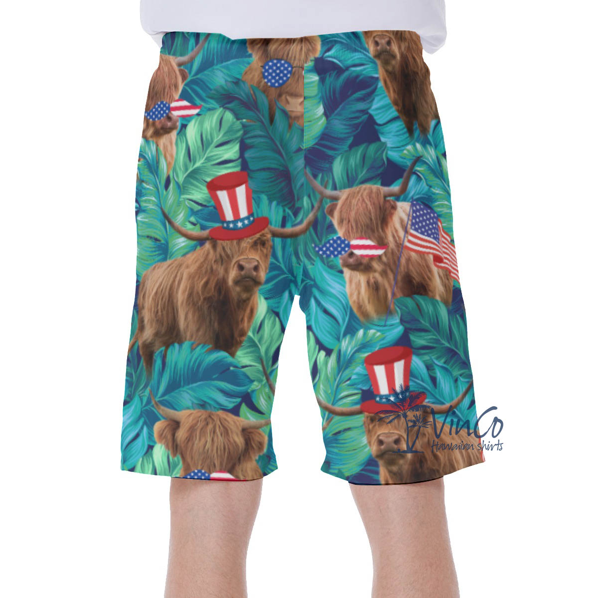 Funny Patriotic Cow American Hat Hawaiian Swim Trunks For Men