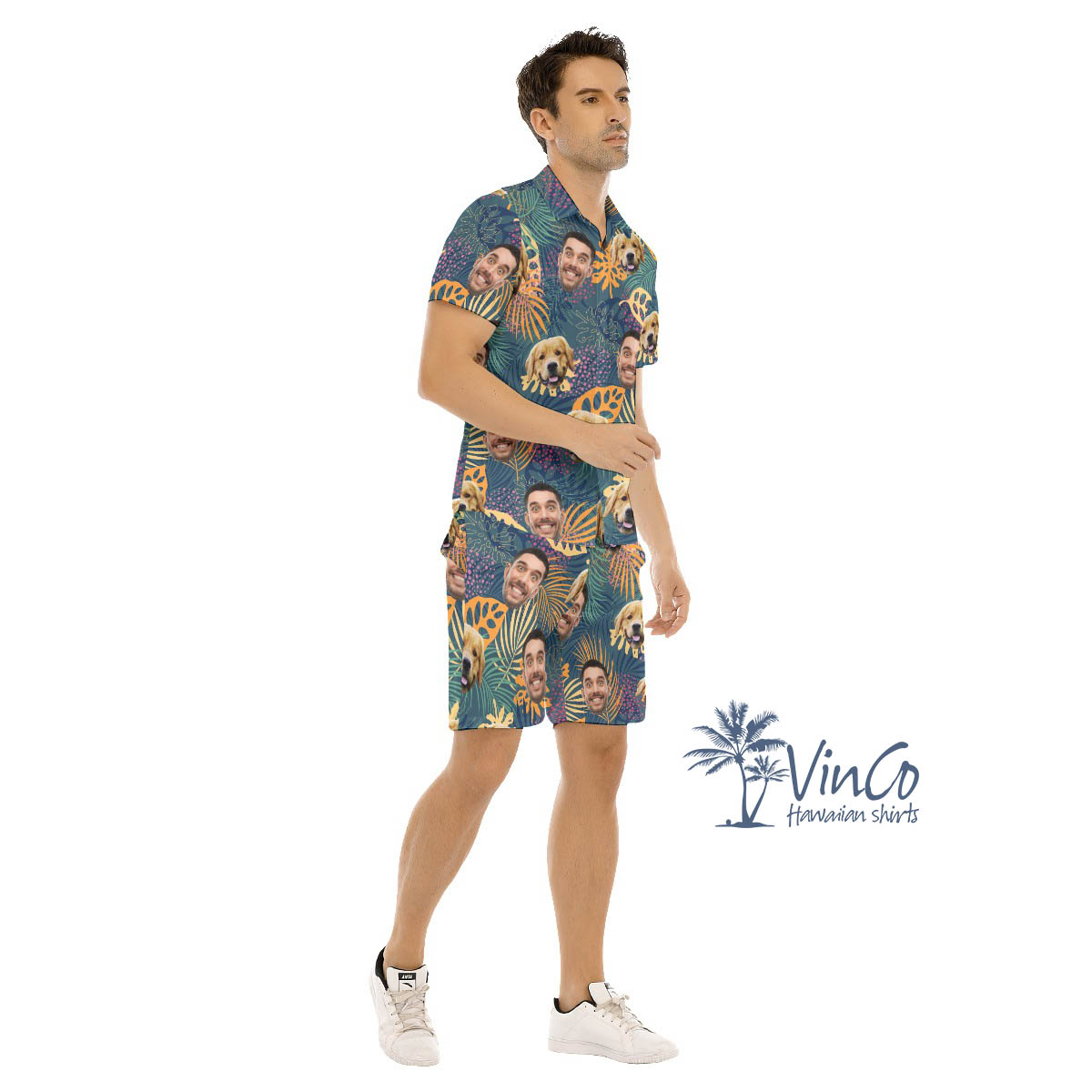 Personalized Dog Face Photo With Human Hawaiian Shirt Set For Men