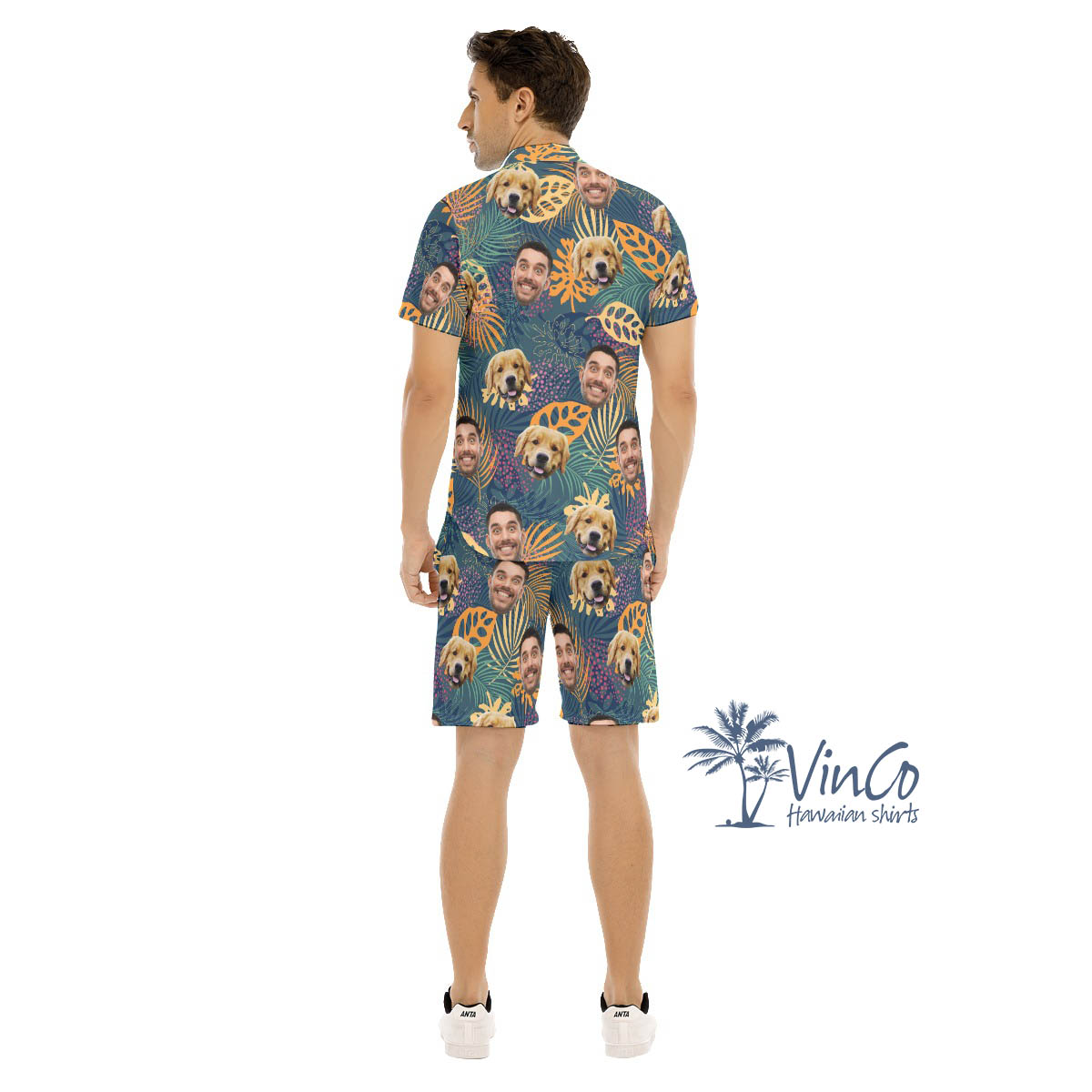 Personalized Dog Face Photo With Human Hawaiian Shirt Set For Men
