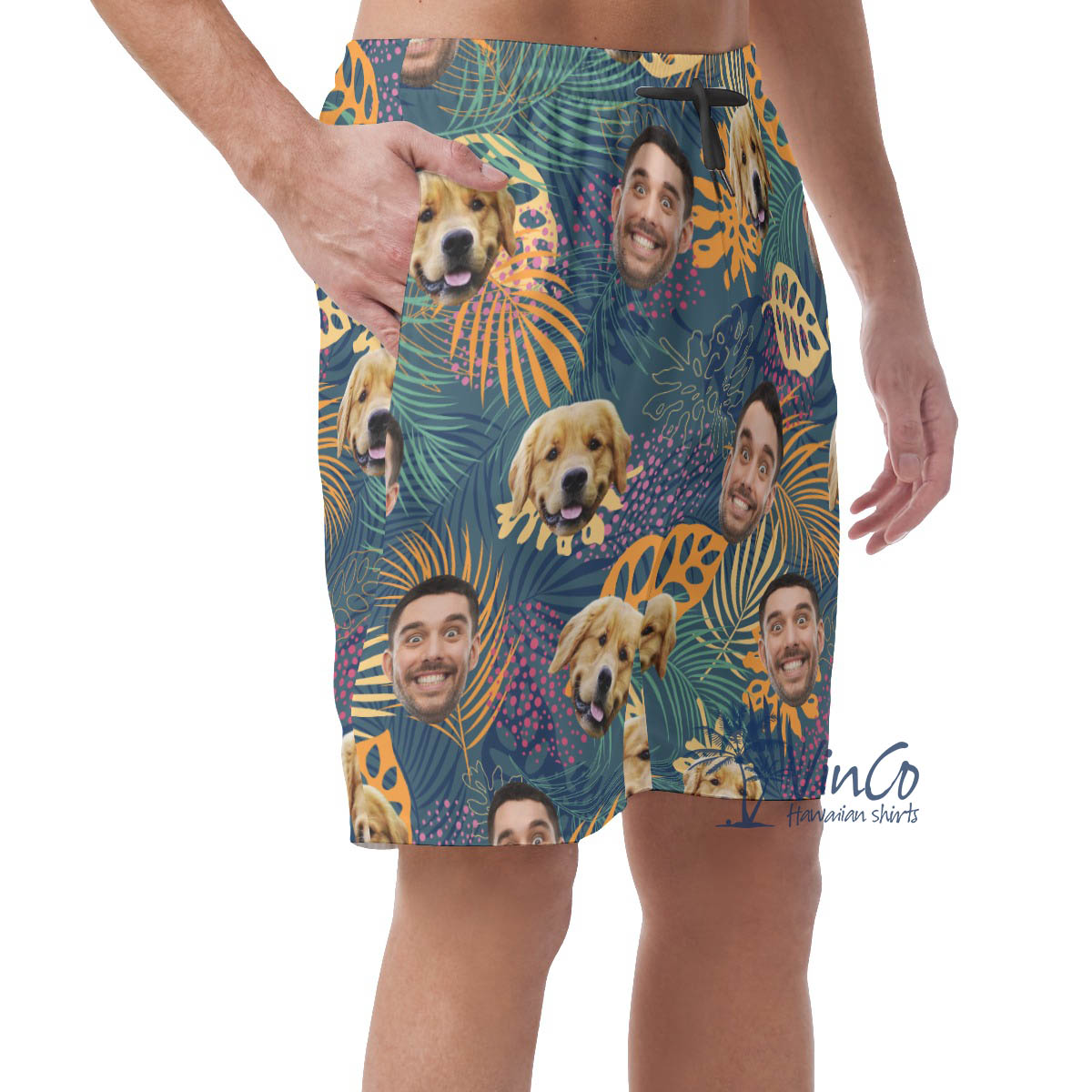 Custom Face Dog And Owner Hawaiian Shorts For Men