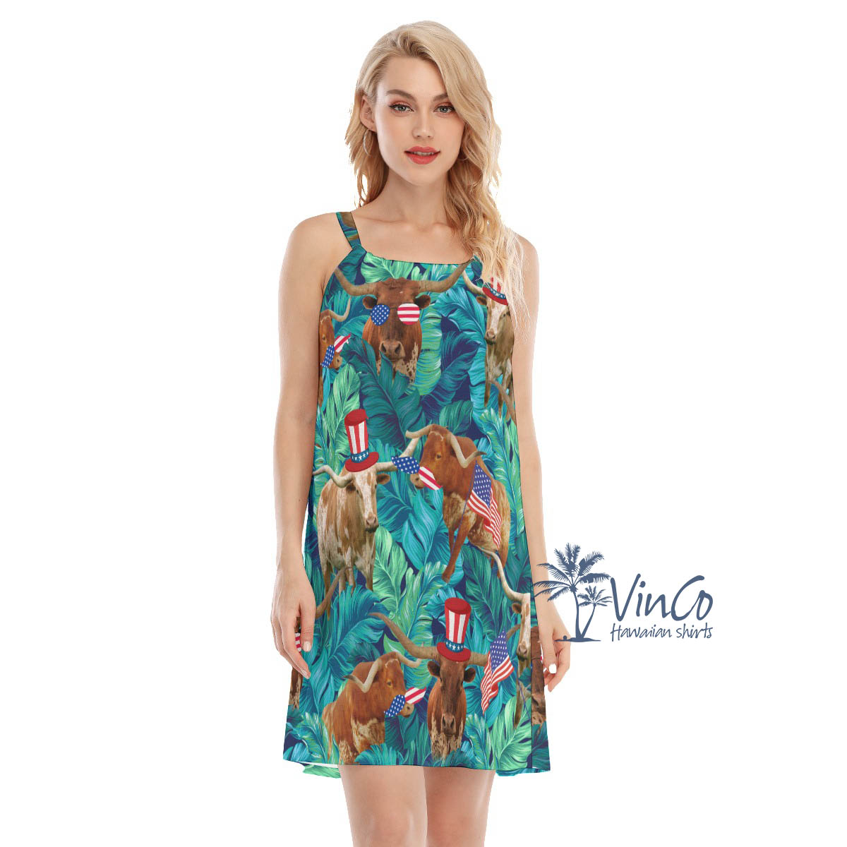 Tropical Longhorn Texas 4th Of July Hawaiian Dresses For Women - variant image 1