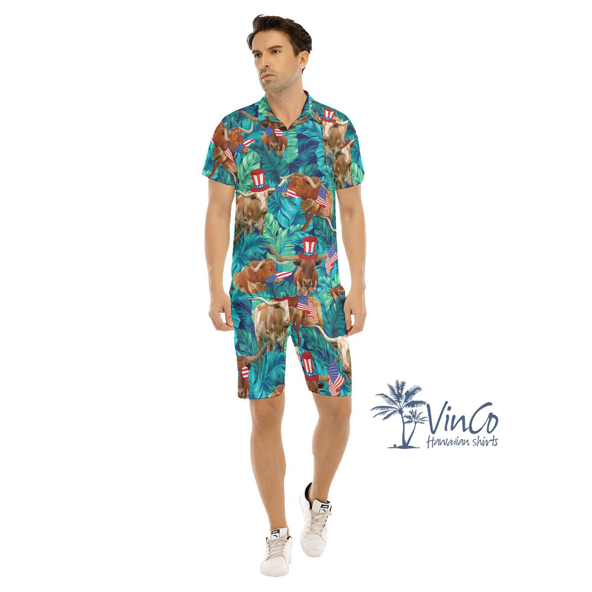Funny Texas Longhorn American Hat Hawaiian Shirt And Matching Shorts - variant image 1