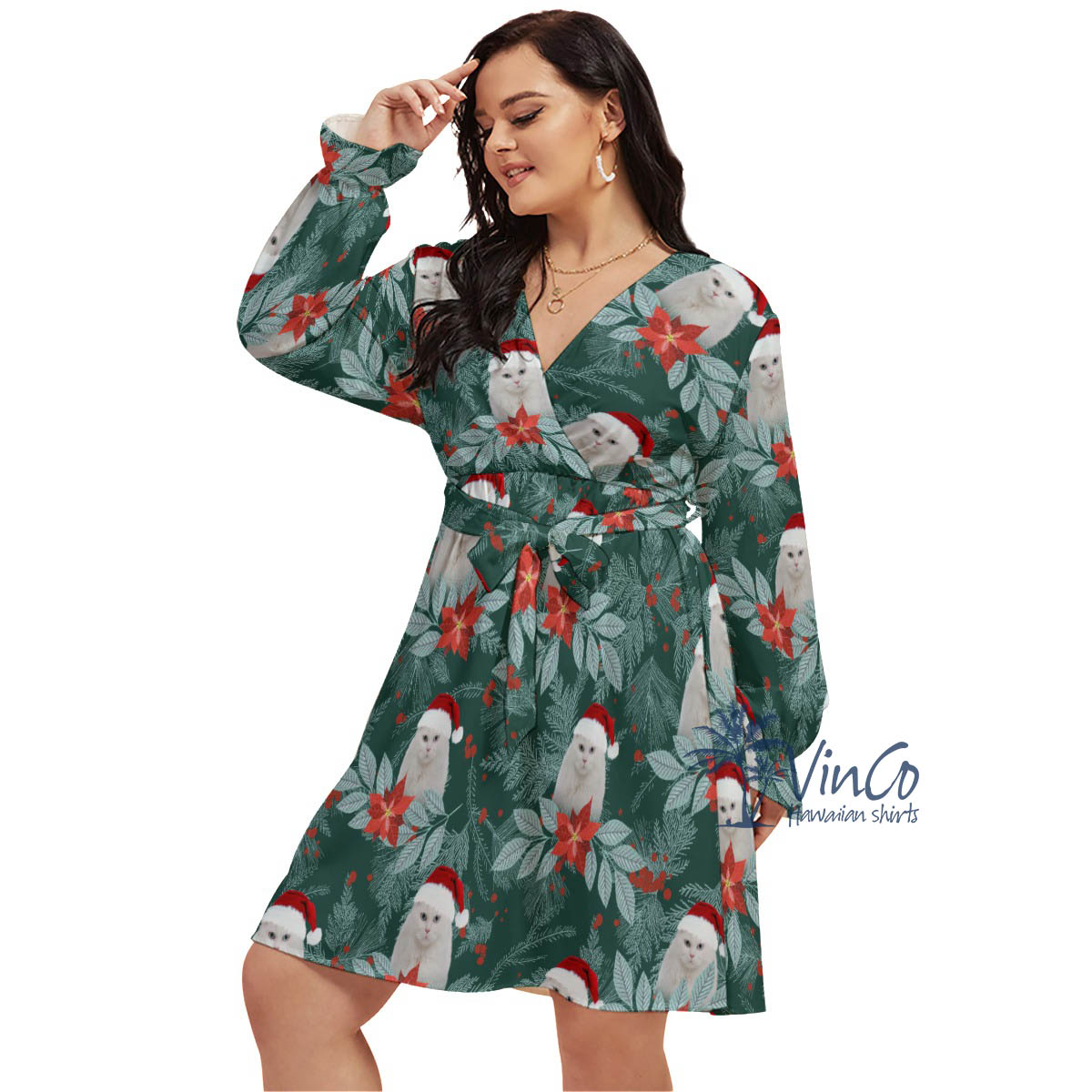 Custom Face Pet Face Plus Size Christmas Dress For Women - variant image 1