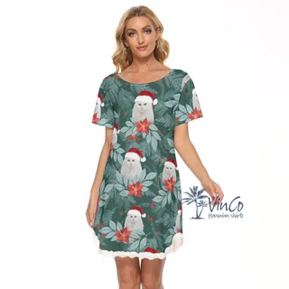 Personalized Pet Photo Christmas Hawaiian Dress With Lace For Women