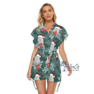 Custom Photo Cat Face Christmas Dress With Tie For Women