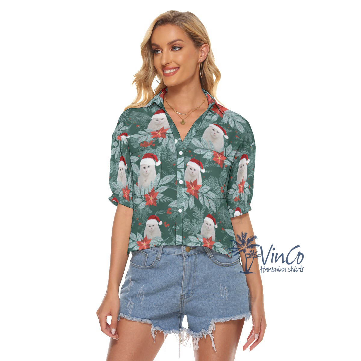 Funny Custom Photo Christmas Hawaiian Shirt For Women - variant image 1