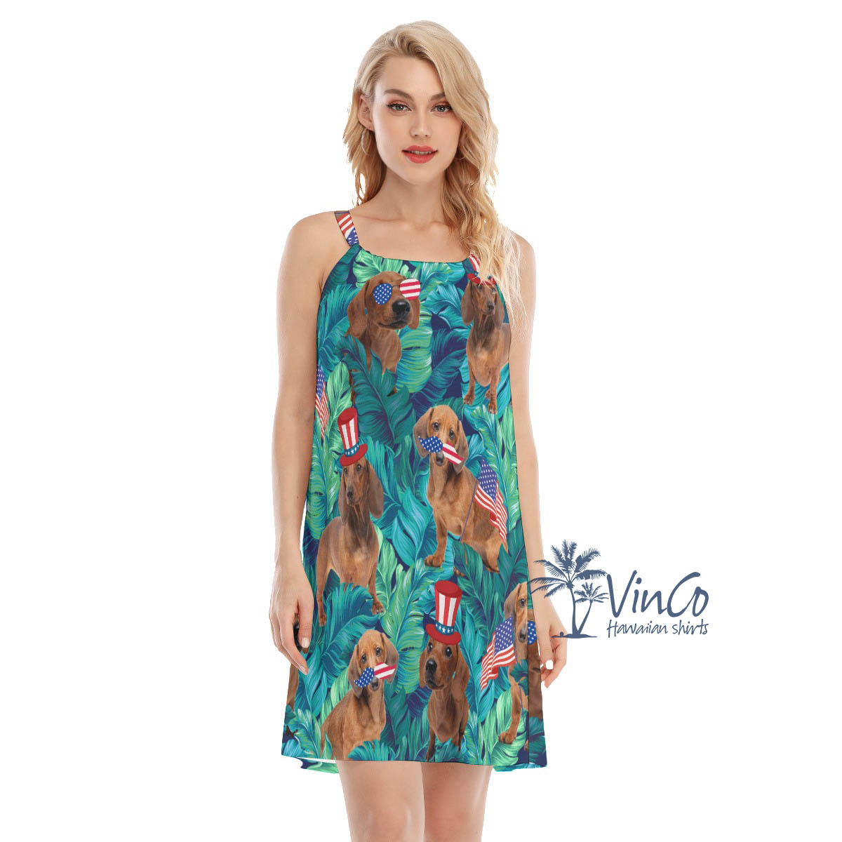 4th Of July Dachshund Tropical Hawaiian Dresses For Women - variant image 1