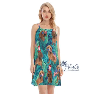 4th Of July Dachshund Tropical Hawaiian Dresses For Women