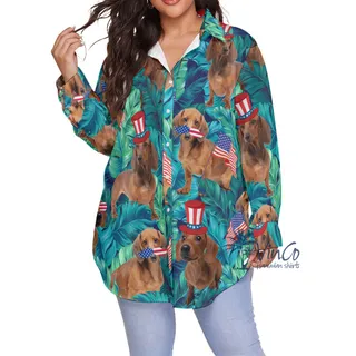 Funny Dachshund With American Hat Tropical Hawaiian Oversize Shirt