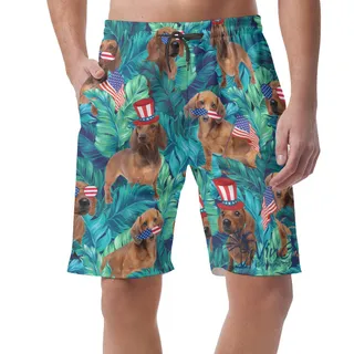 Tropical Dachshund With American Hat Patriotic Hawaiian Beach Shorts For Men