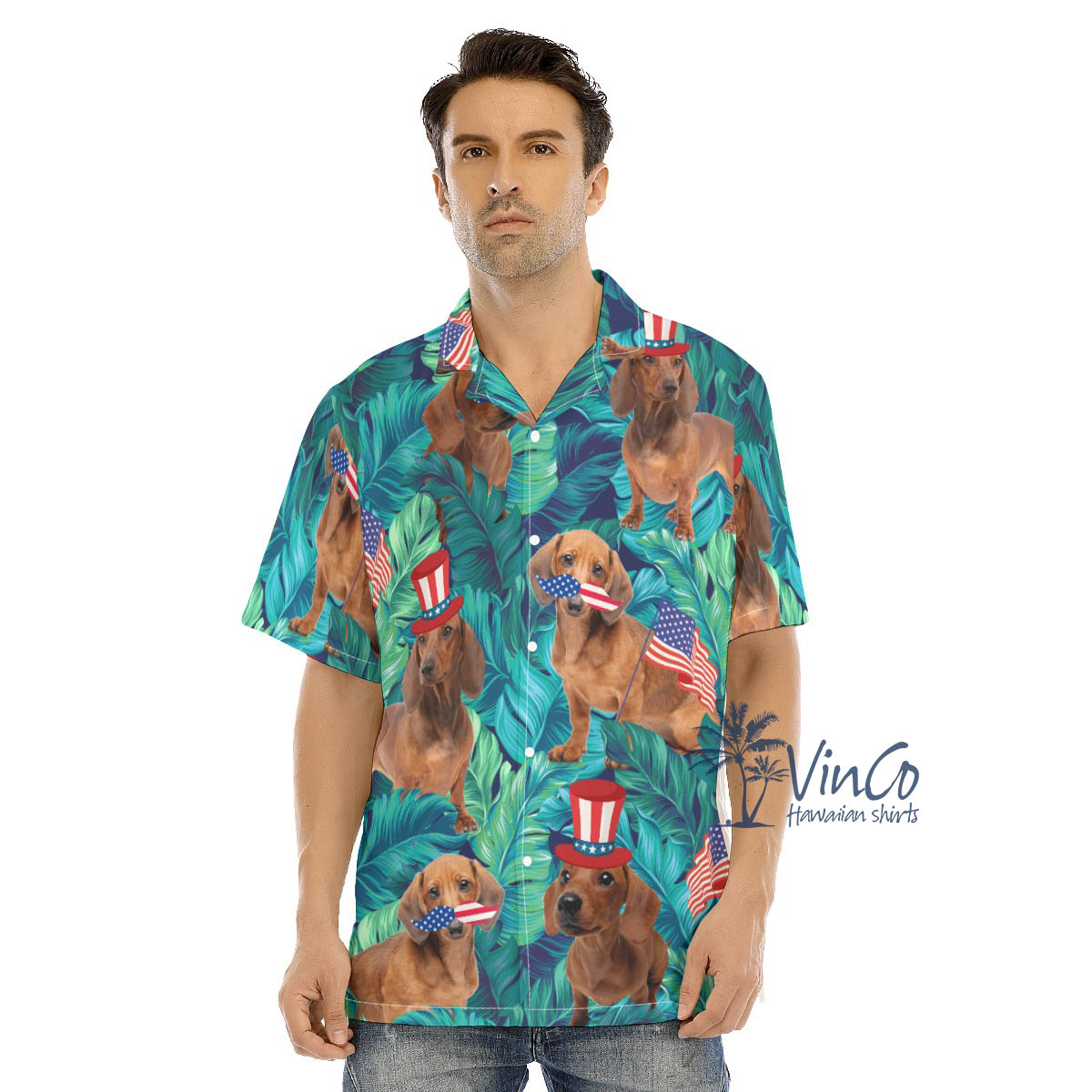 Funny Dachshund American Hat 4th Of July Hawaiian Shirt - variant image 1