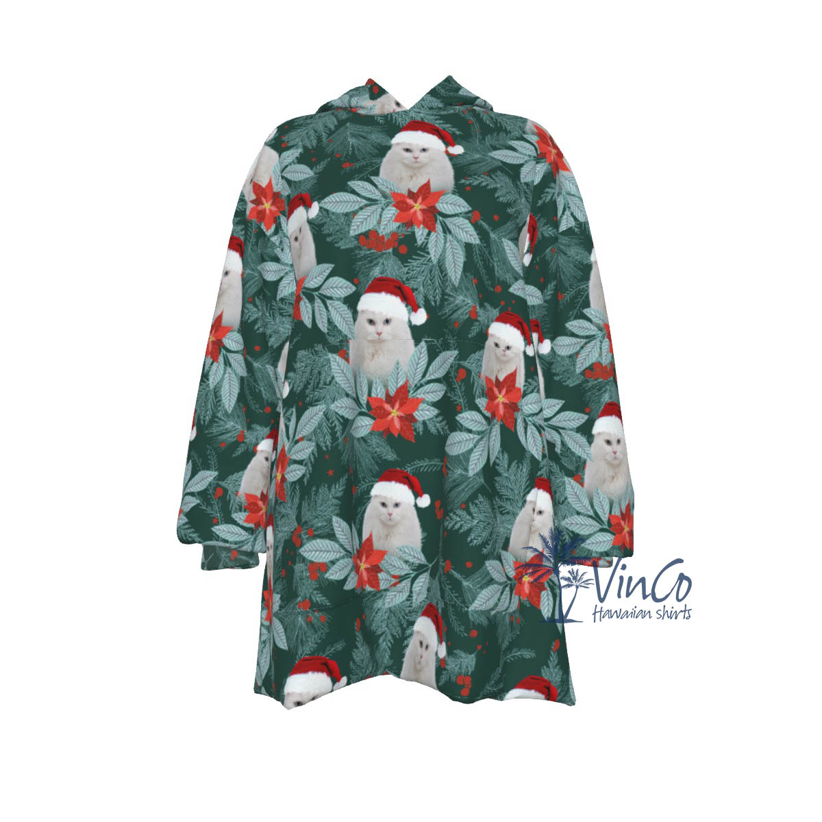 Personalized Cat Face Blanket Hoodie For Christmas - variant image 1