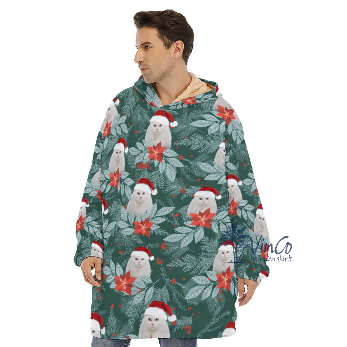 Custom Pet Face Christmas Blanket Hoodie - variant image 1