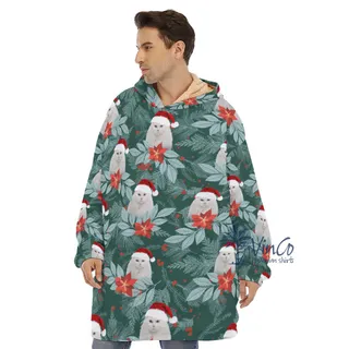 Custom Pet Face Christmas Blanket Hoodie