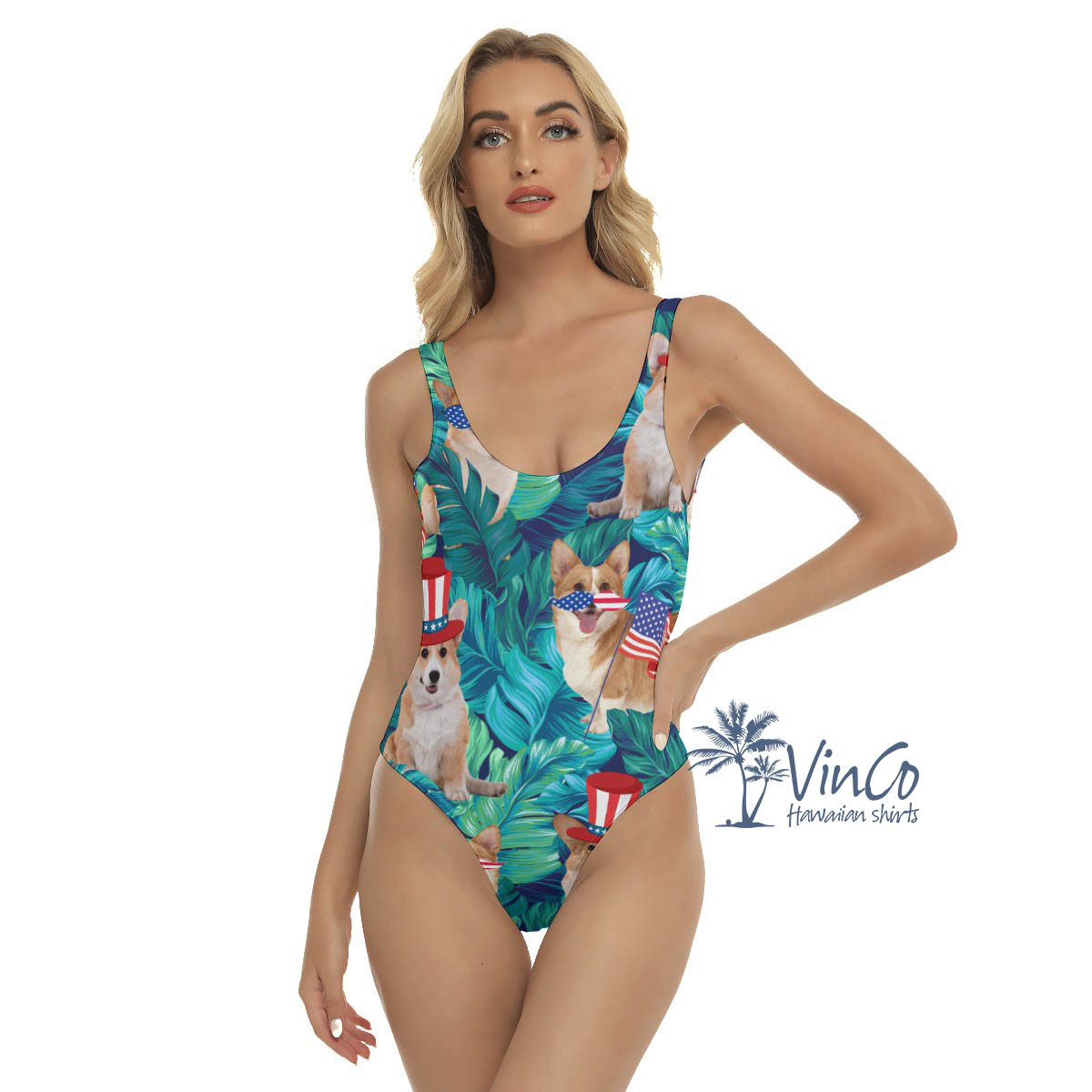 Funny Corgi 4th Of July Tropical Hawaiian Swimsuit - variant image 1