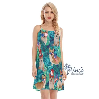 Funny Corgi 4th Of July Tropical Summer Hawaiian Dresses