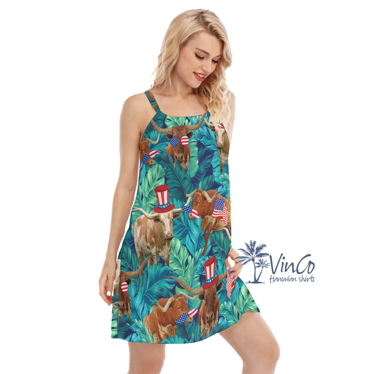 Tropical Longhorn Texas 4th Of July Hawaiian Dresses For Women