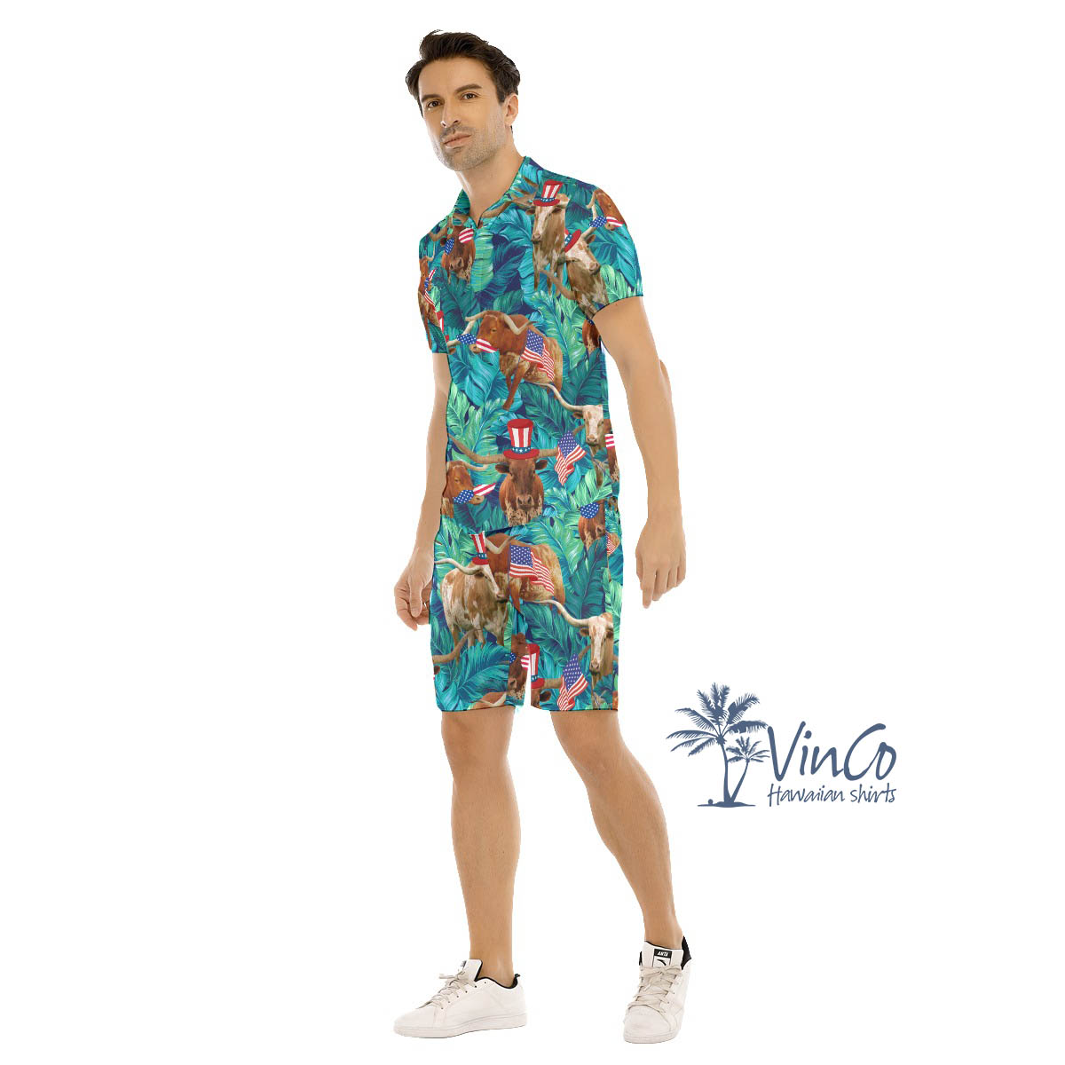 Funny Texas Longhorn American Hat Hawaiian Shirt And Matching Shorts