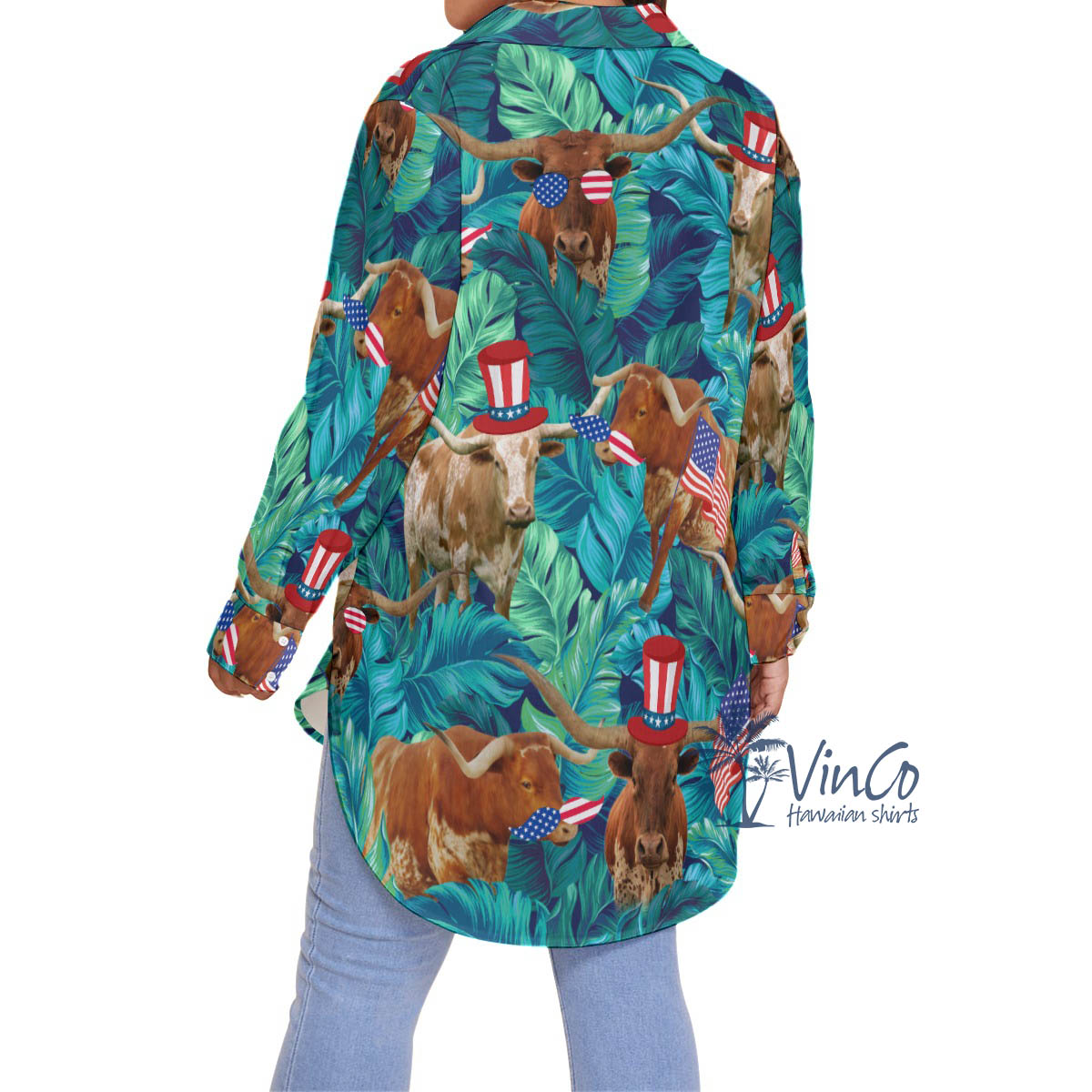 Funny Texas Longhorn Cow American Hat Hawaiian Plus Size Shirt For Women