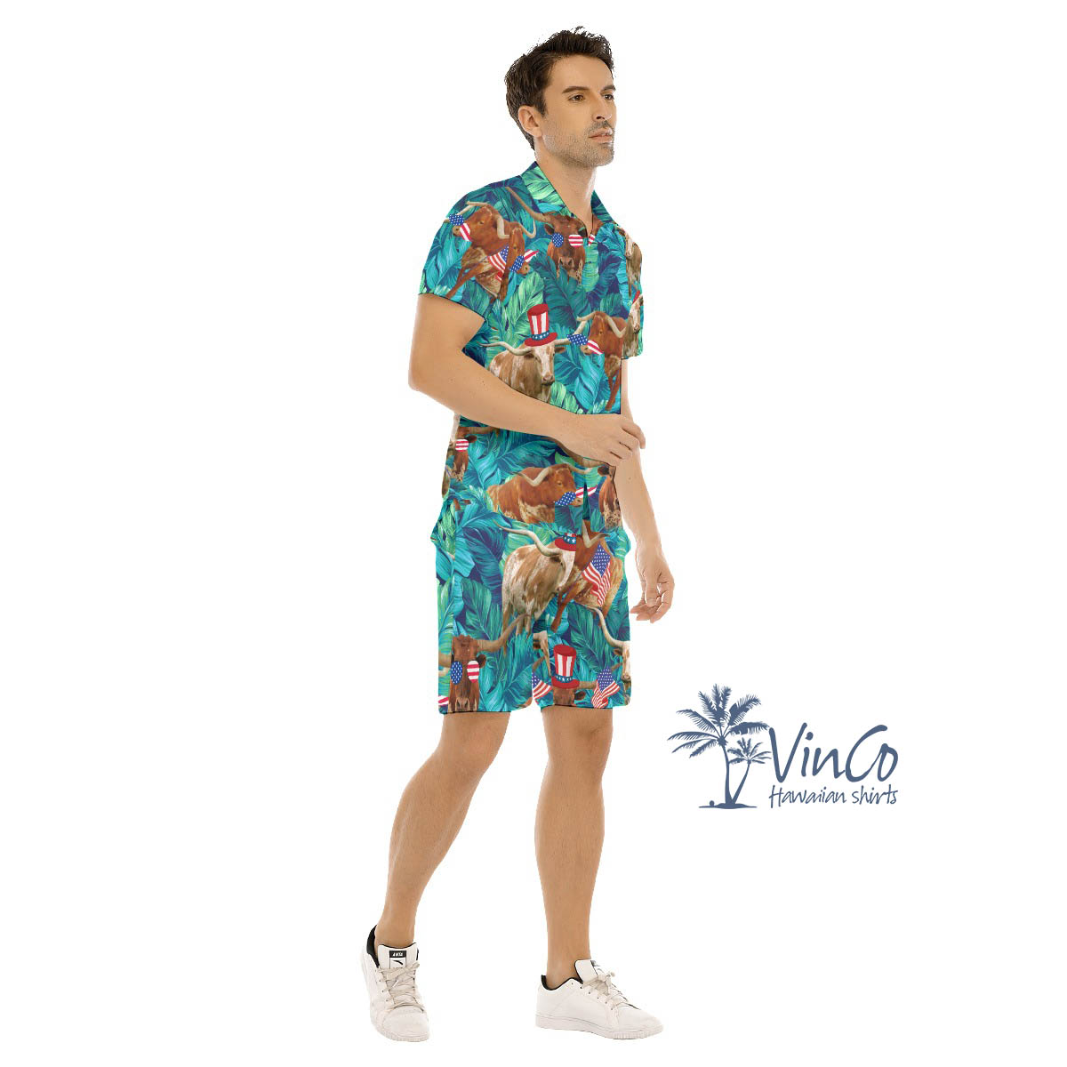 Funny Texas Longhorn American Hat Hawaiian Shirt And Matching Shorts