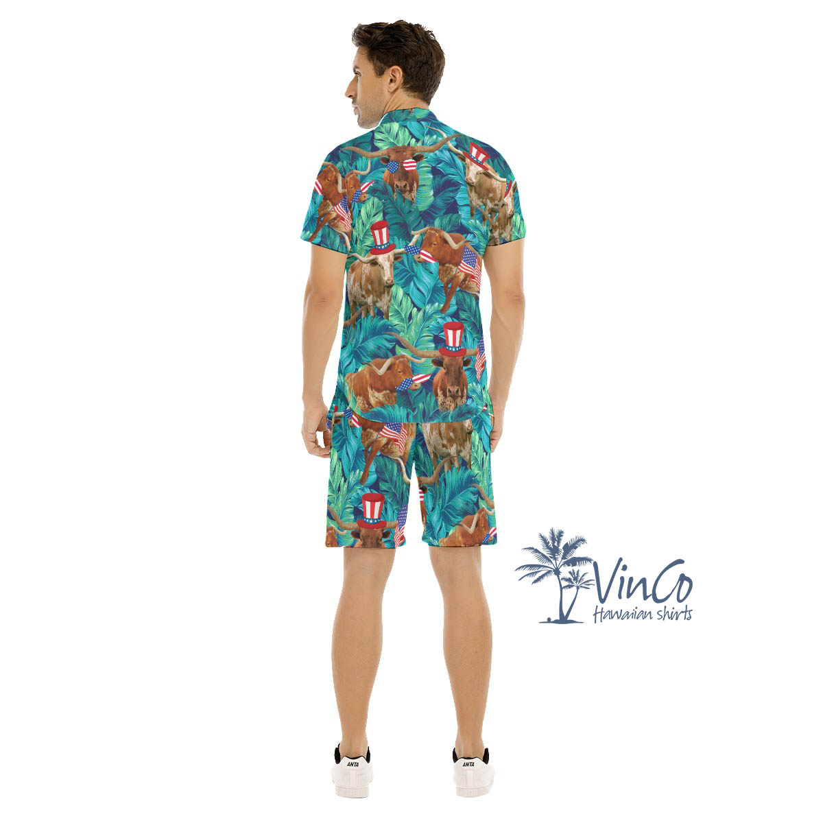 Funny Texas Longhorn American Hat Hawaiian Shirt And Matching Shorts