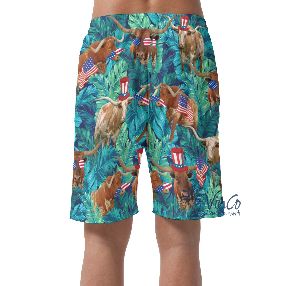 Funny Texas Longhorn American Hat Hawaiian Beach Shorts For Men