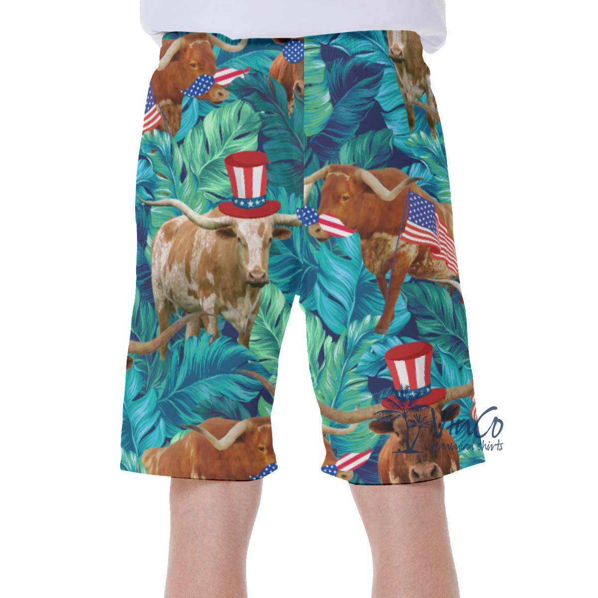 4th Of July Texas Longhorn Tropical Hawaiian Swim Trunks For Men
