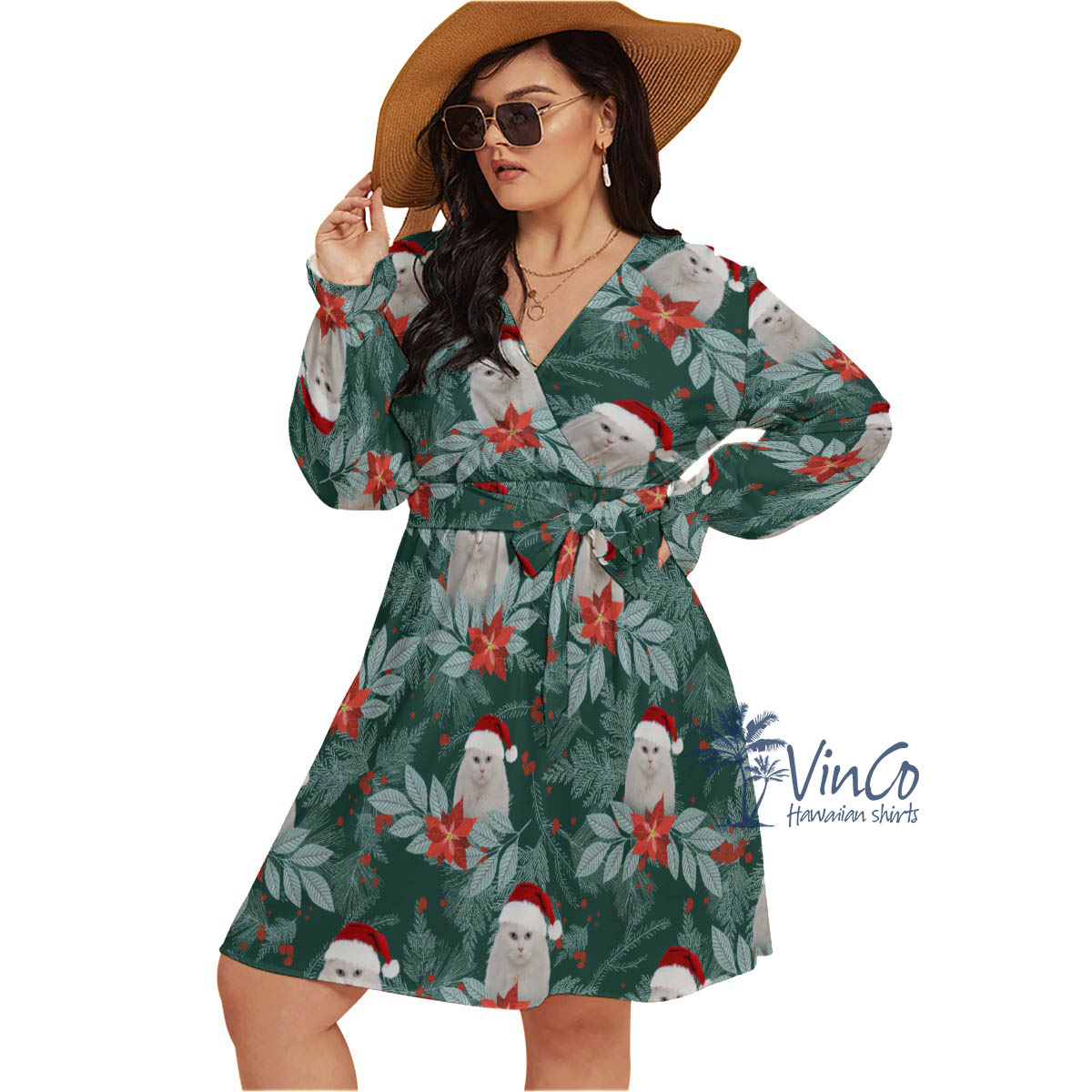 Custom Face Pet Face Plus Size Christmas Dress For Women