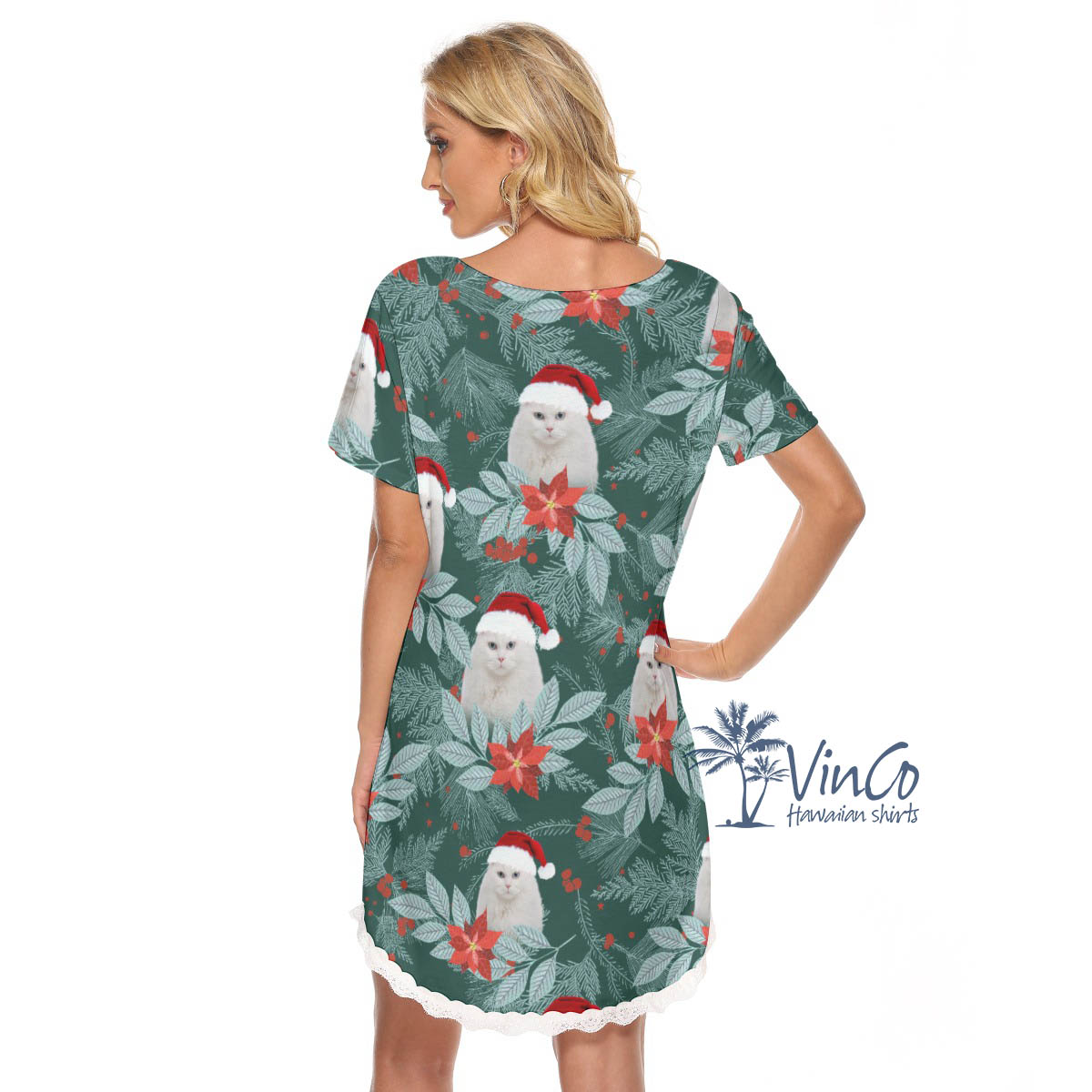 Personalized Pet Photo Christmas Hawaiian Dress With Lace For Women