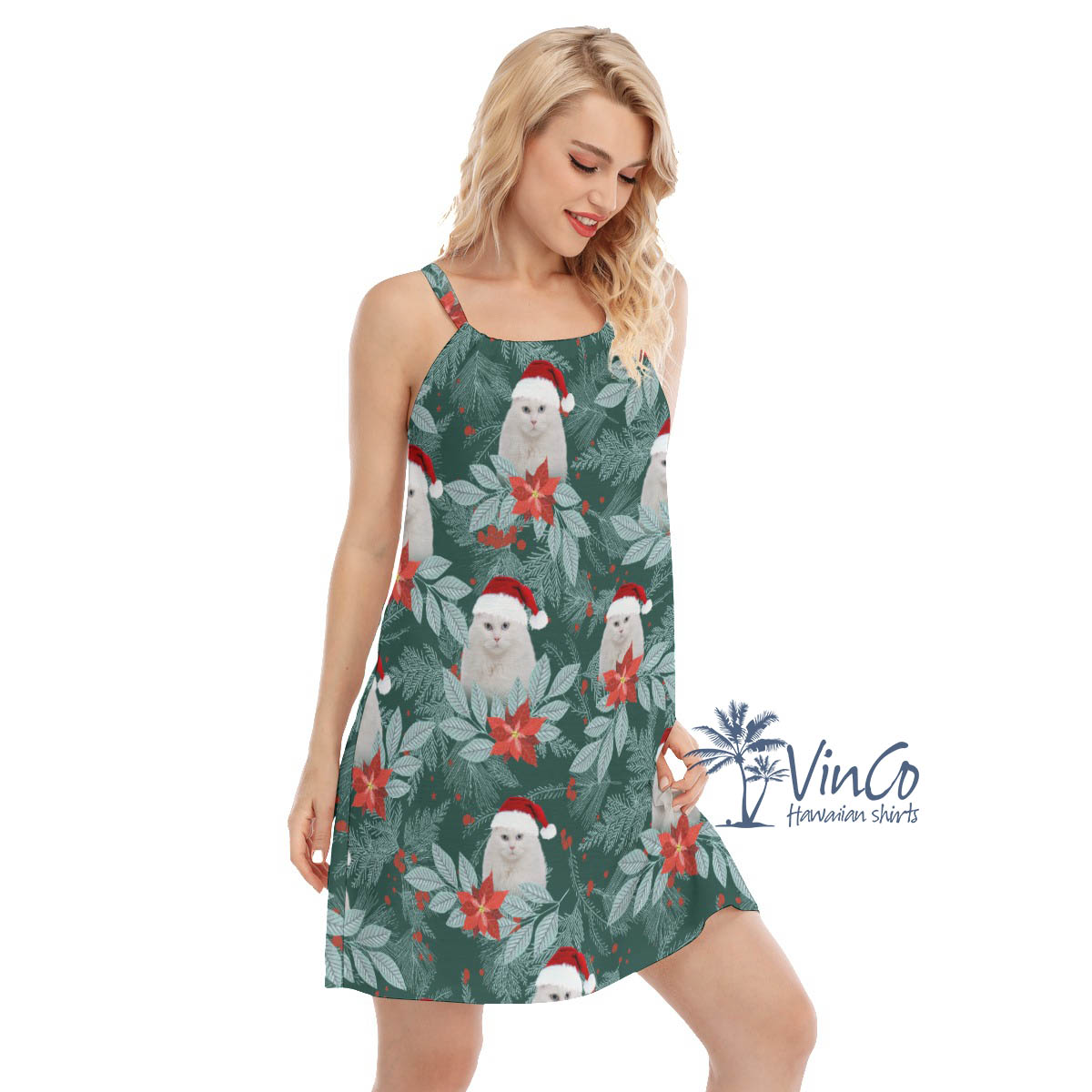 Tropical Custom Pet Face Christmas Dress For Women