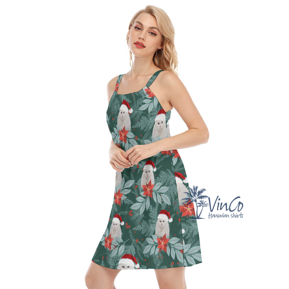 Tropical Custom Pet Face Christmas Dress For Women