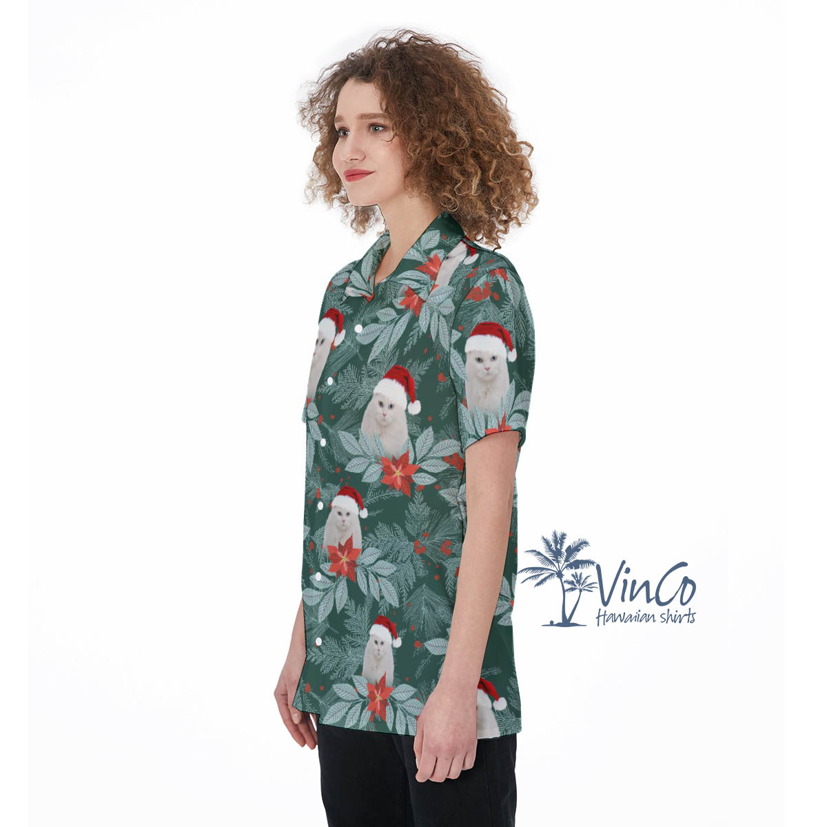 Custom Cat Photo Christmas Hawaiian Shirt For Women