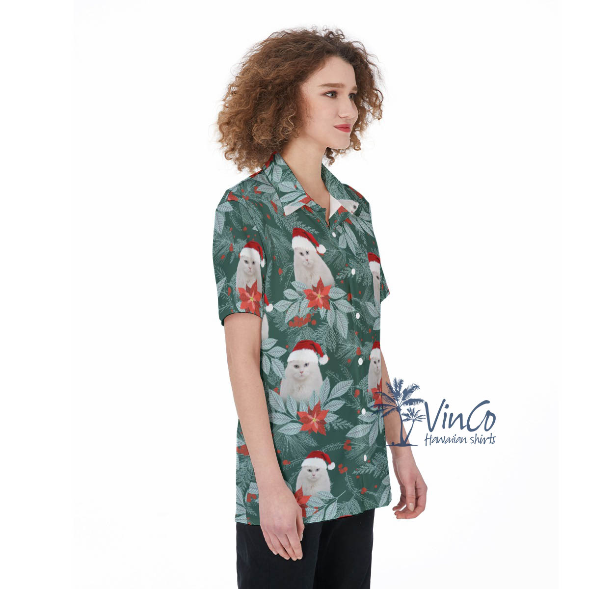 Custom Cat Photo Christmas Hawaiian Shirt For Women