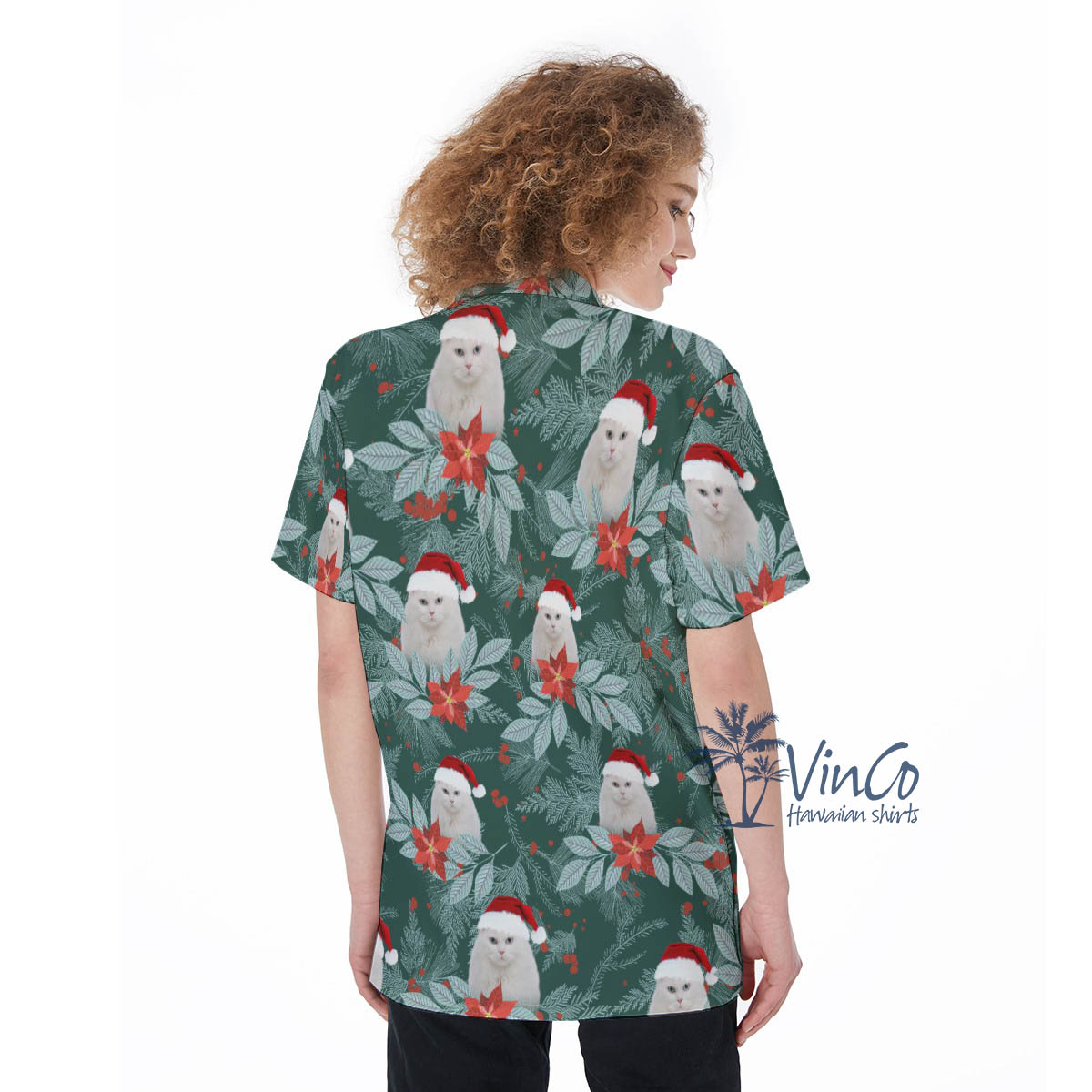 Custom Cat Photo Christmas Hawaiian Shirt For Women