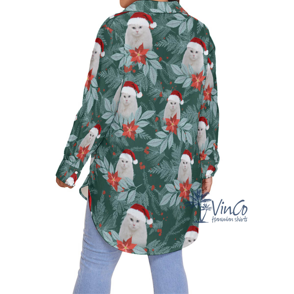 Custom Pet Photo Plus Size Christmas Hawaiian Shirt For Women