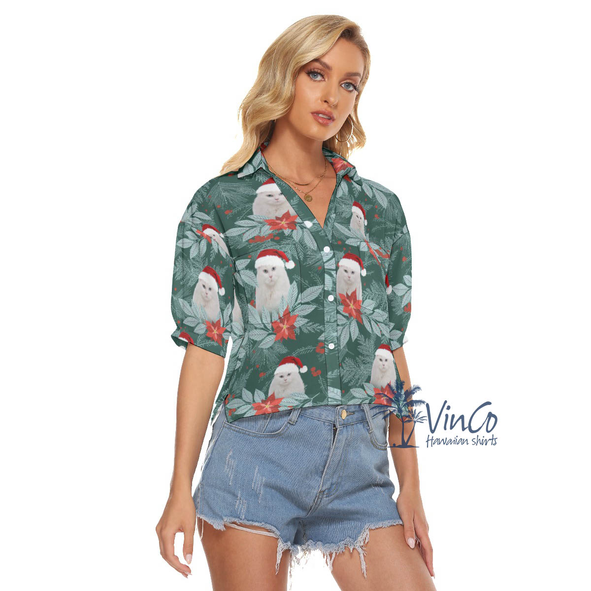 Funny Custom Photo Christmas Hawaiian Shirt For Women