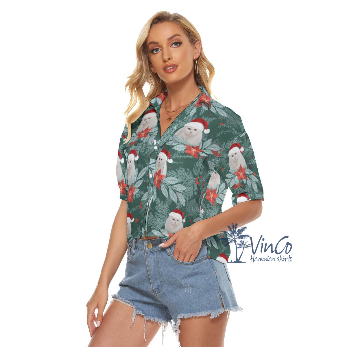 Funny Custom Photo Christmas Hawaiian Shirt For Women