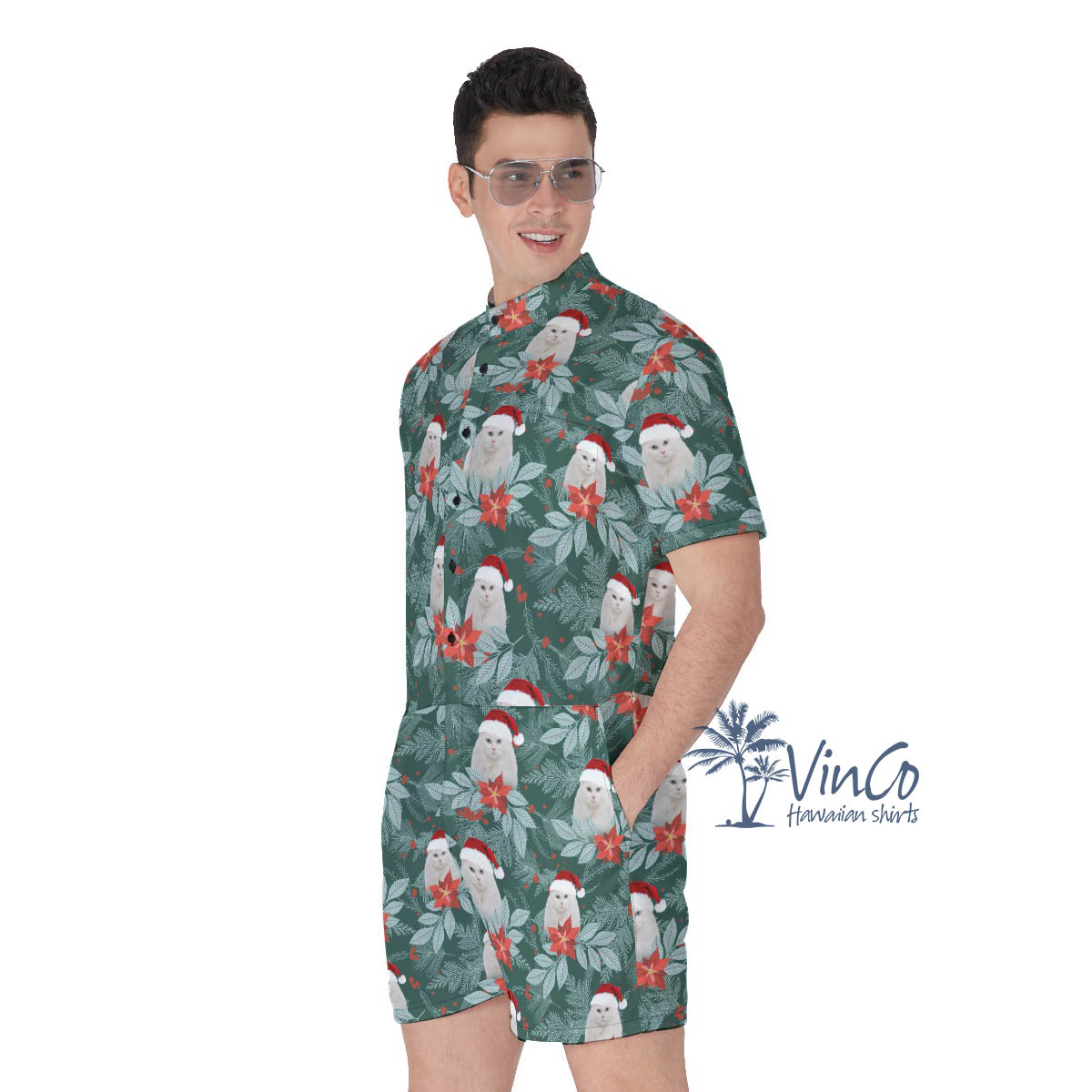 Tropical Custom Pet Face Christmas Romper For Men
