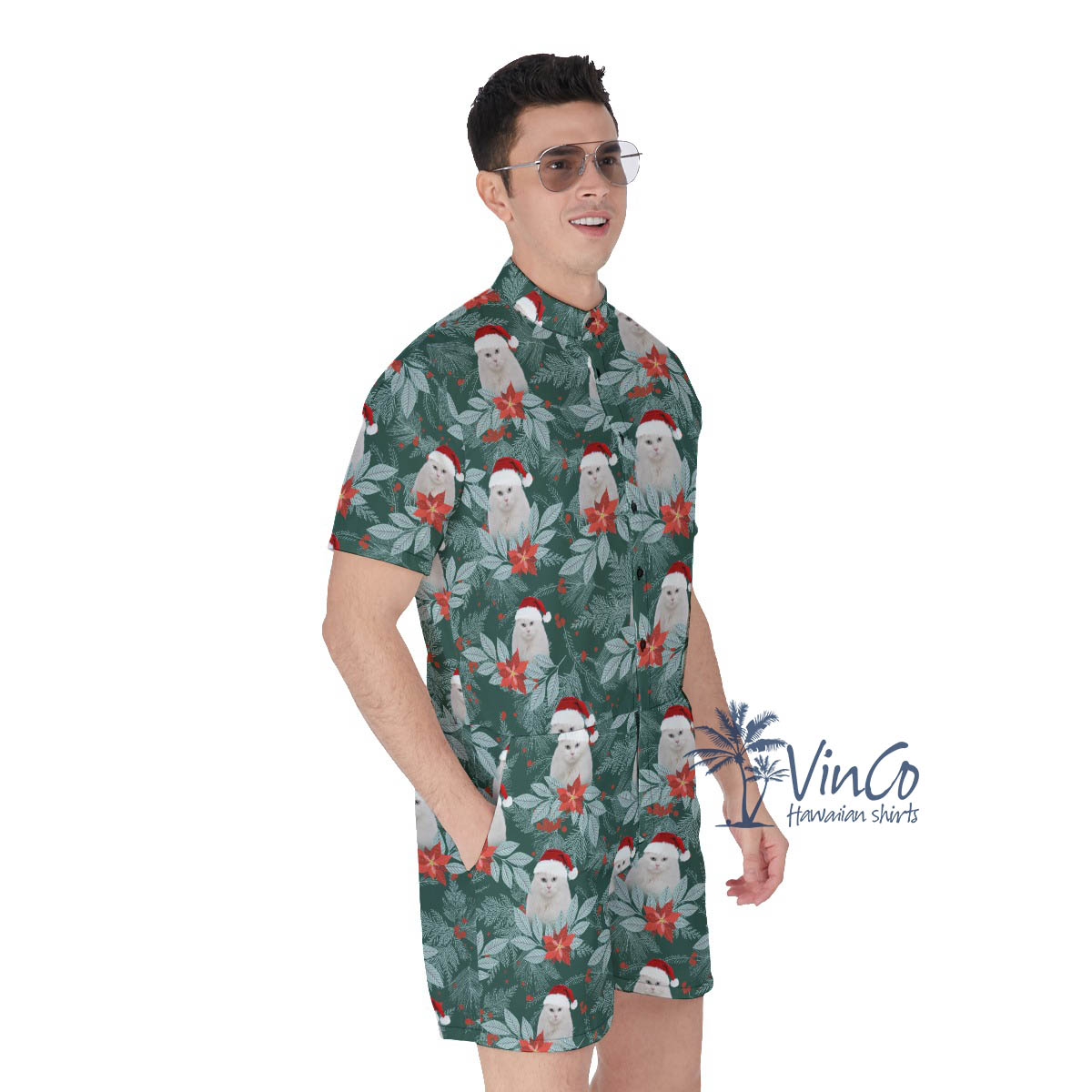 Tropical Custom Pet Face Christmas Romper For Men