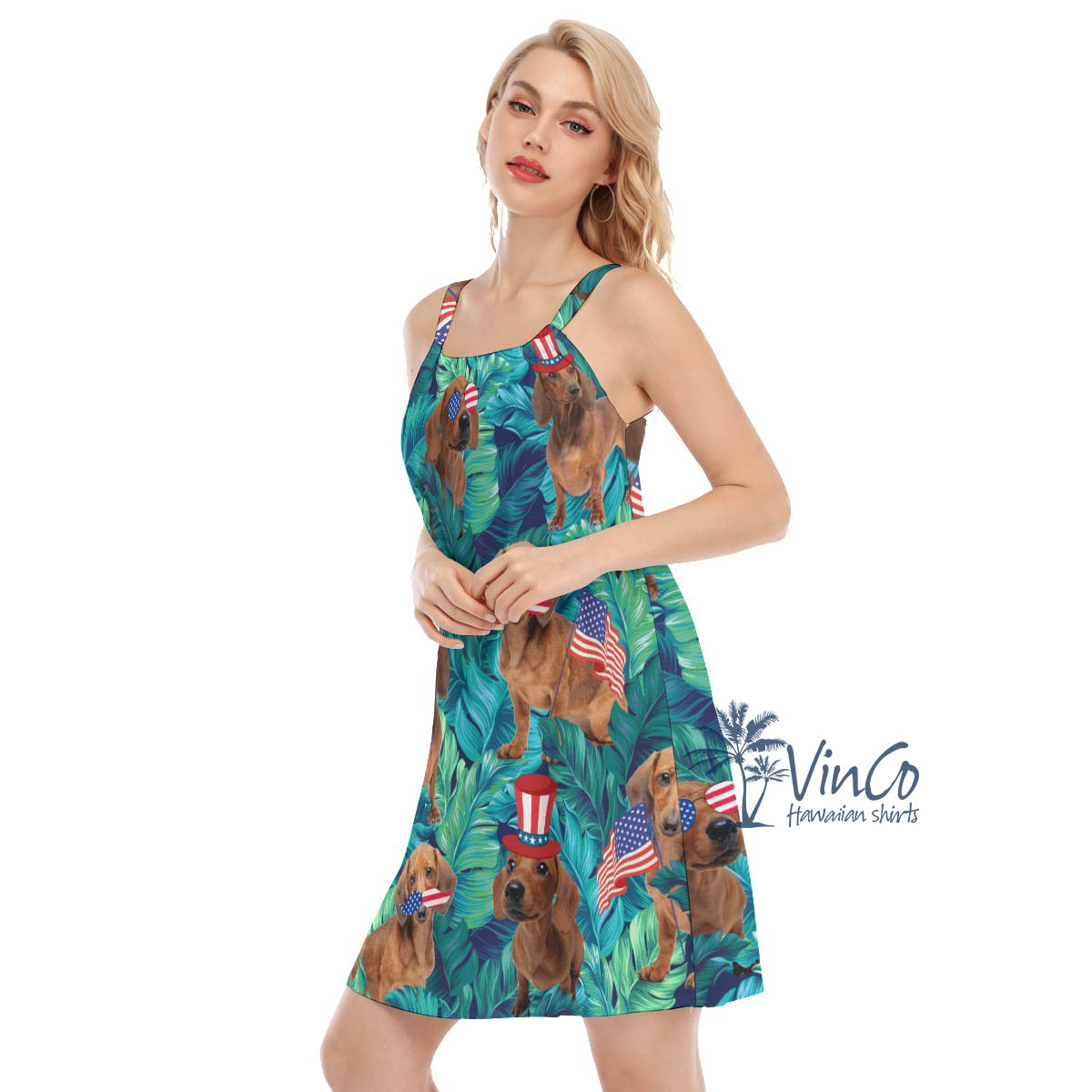 4th Of July Dachshund Tropical Hawaiian Dresses For Women