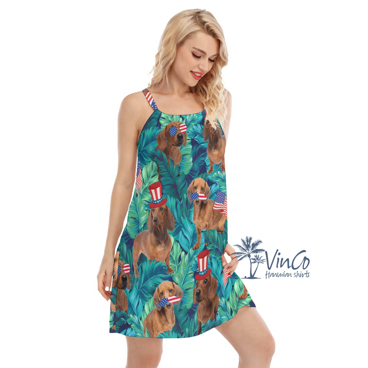4th Of July Dachshund Tropical Hawaiian Dresses For Women
