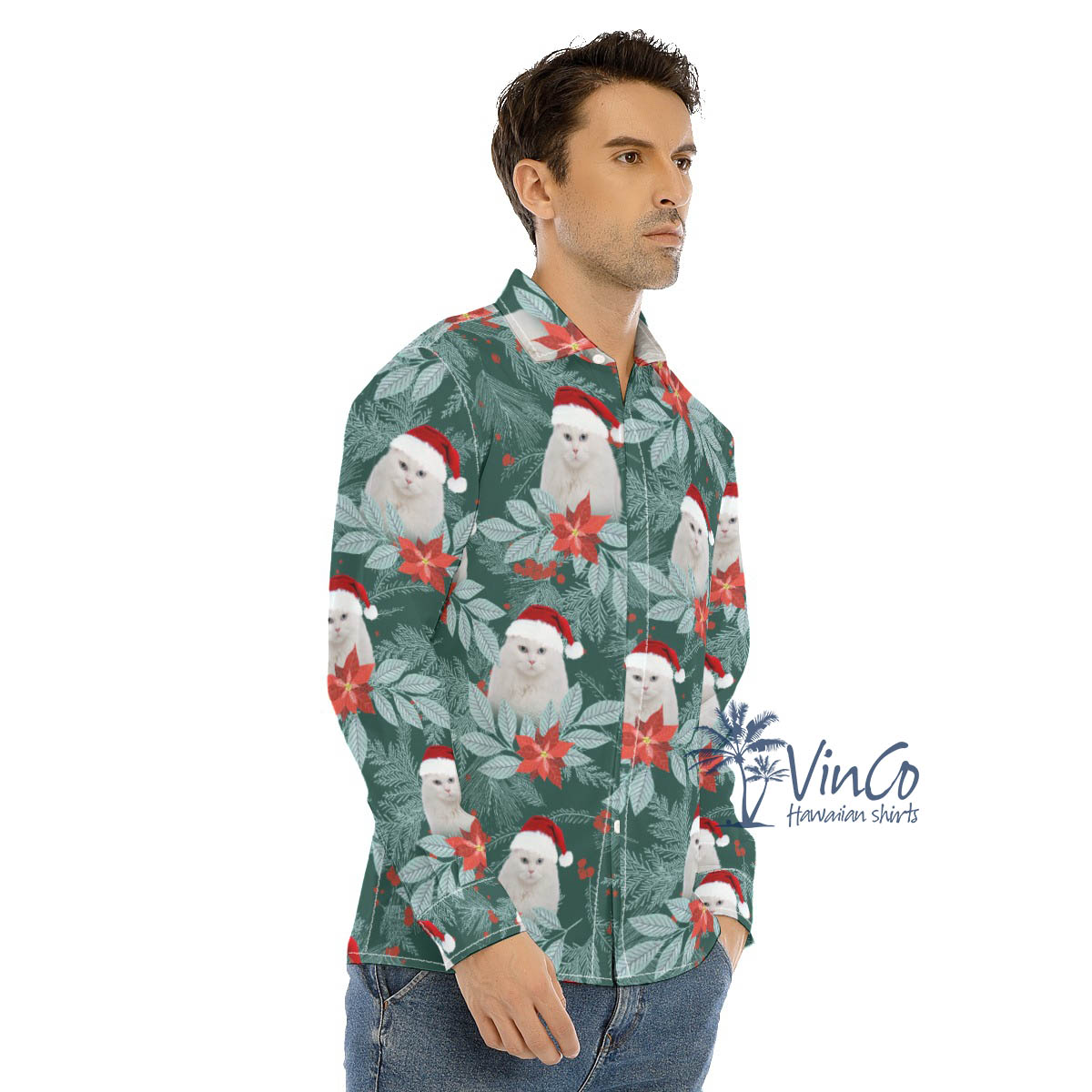 Personalized Pet Christmas Long Sleeve Hawaiian Shirt For Men