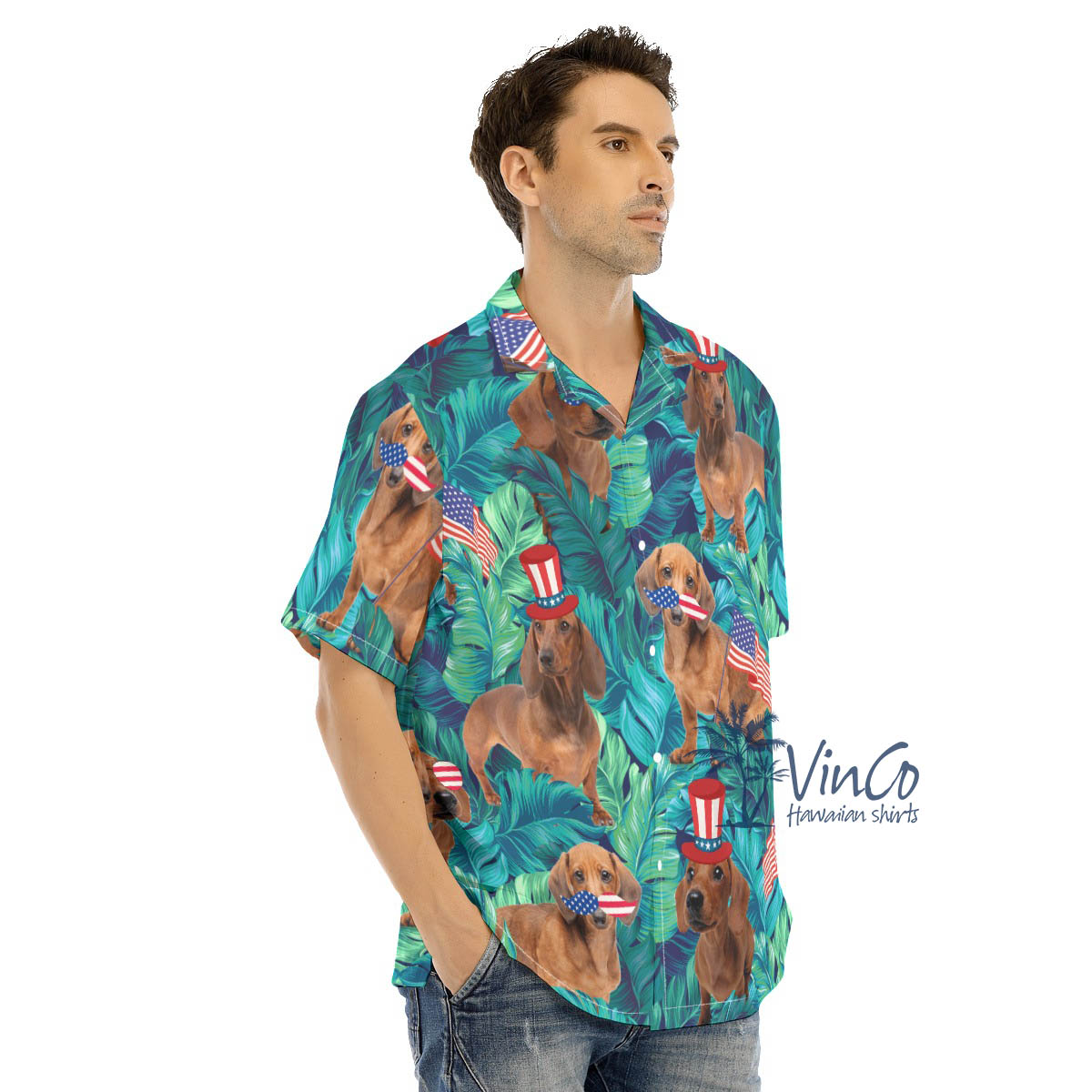Funny Dachshund American Hat 4th Of July Hawaiian Shirt