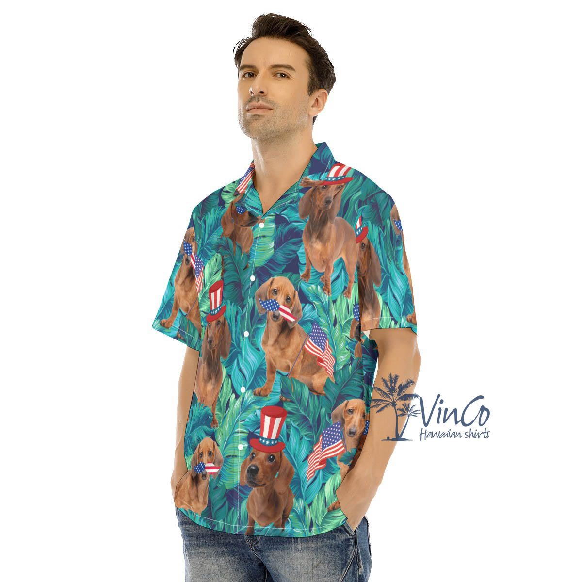 Funny Dachshund American Hat 4th Of July Hawaiian Shirt