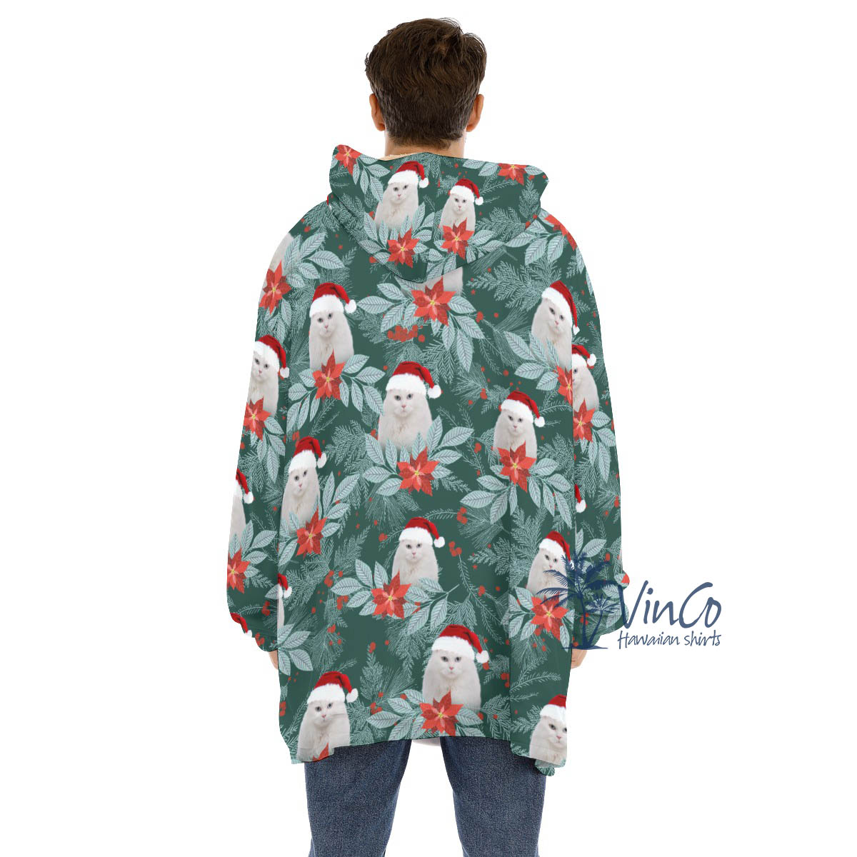 Custom Pet Face Christmas Blanket Hoodie