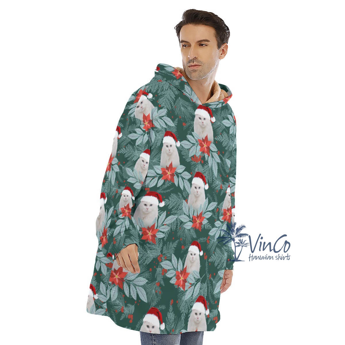 Custom Pet Face Christmas Blanket Hoodie