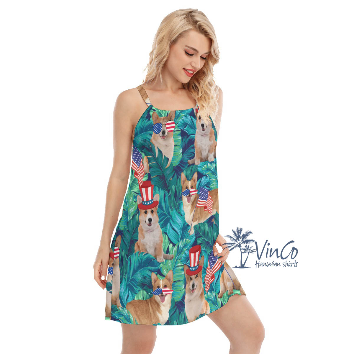 Funny Corgi 4th Of July Tropical Summer Hawaiian Dresses